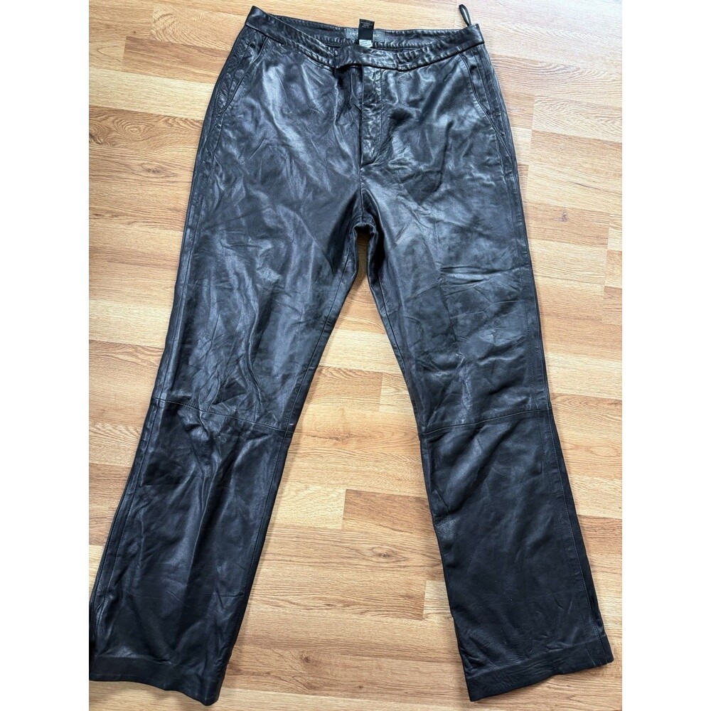 Banana Republic Women’s Sz 12 Black Genuine Leather Classic Pants Straight Leg
